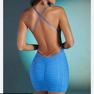 Oh Polly VANNES High Neck Diamante Back Mini Dress